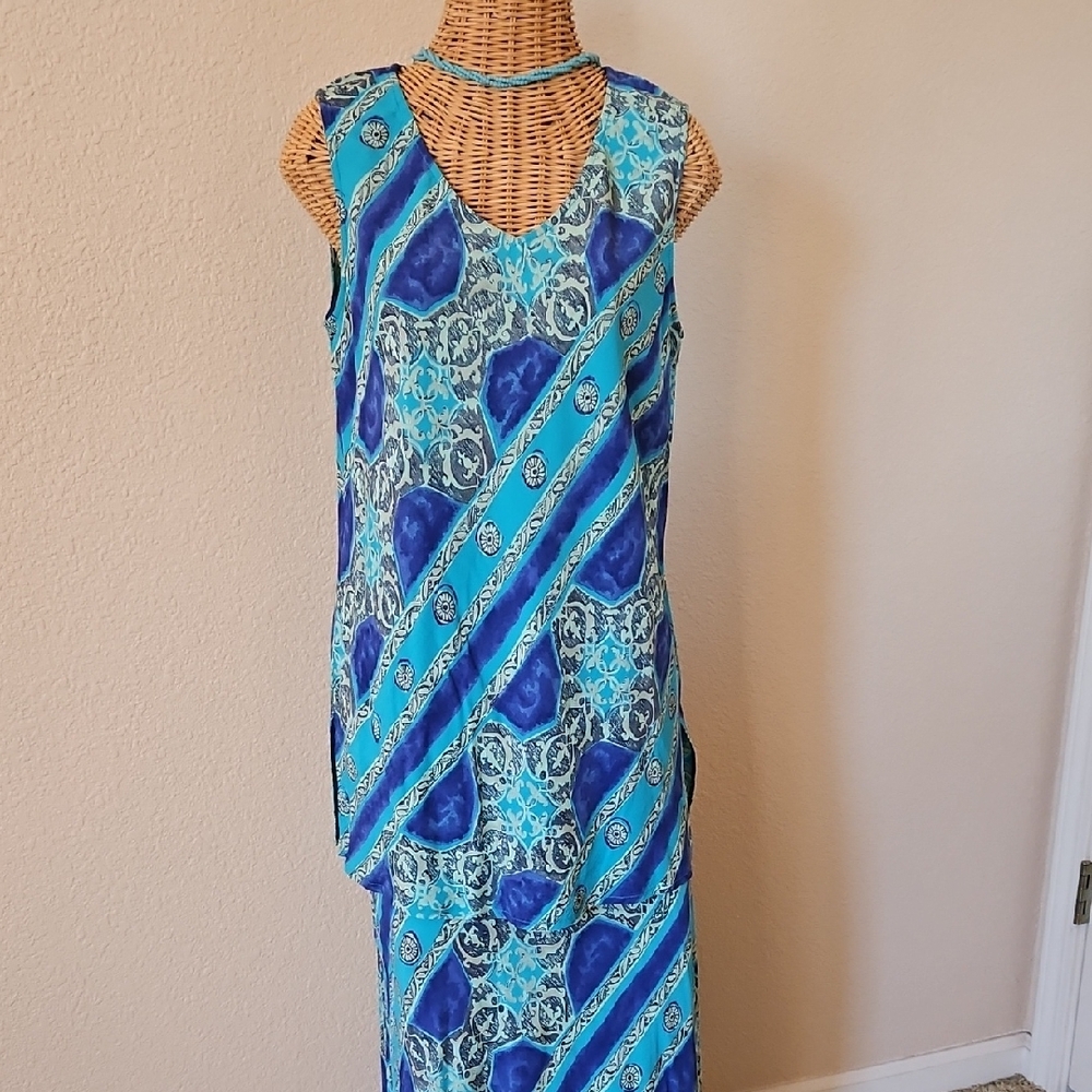 Vintage Saint Tropez West Two Piece Turquoise And Blue Slip On Dress